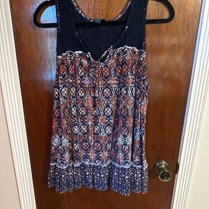 Elegant Navy and Orange Patterned Tank Top